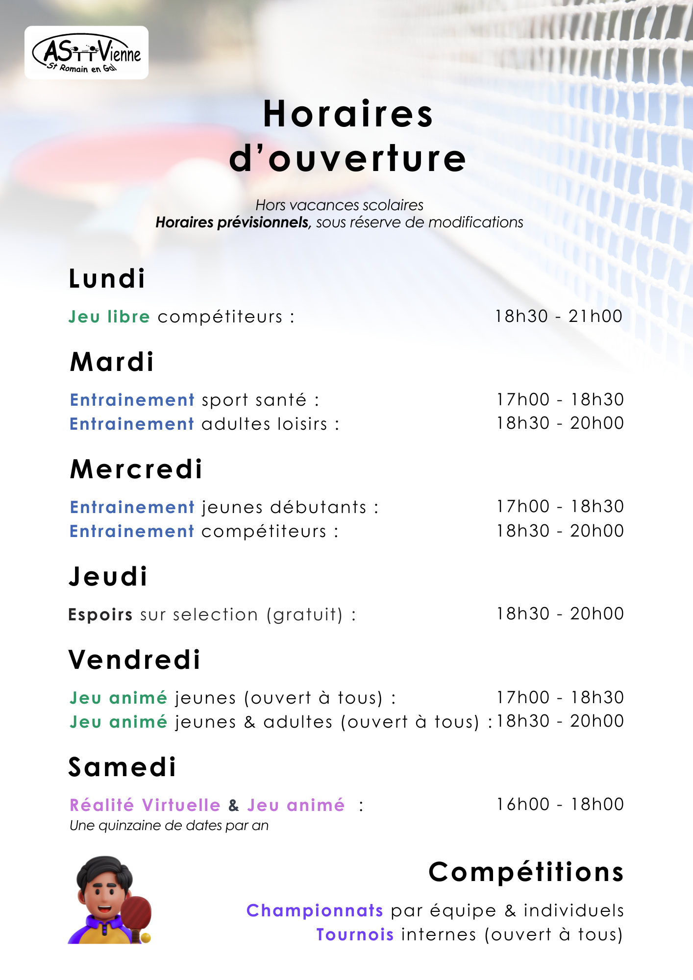 Flyer horaires ASTT Vienne 2024-2025